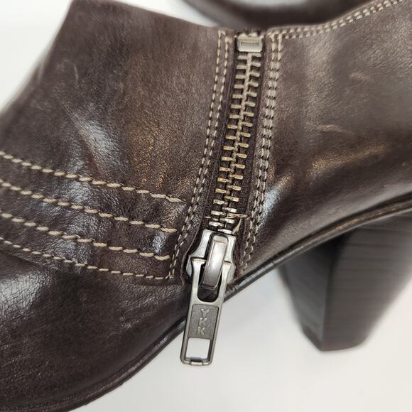Fidji Women's Brown Leather Block Heel Booties Shoes Size 38 / 7.5 - Picture 4 of 8